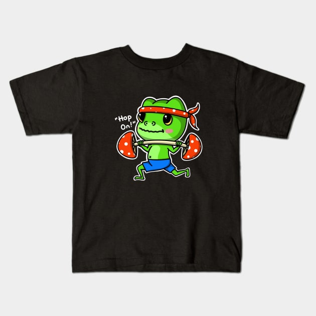 Goblincore Frog and Mushroom Weightlifting Kids T-Shirt by Nine Tailed Cat